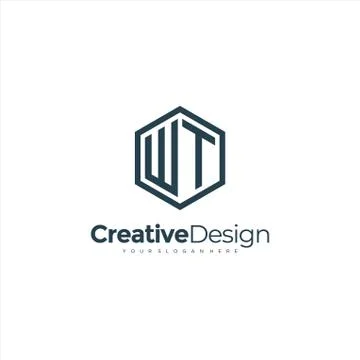 Initial WT letter WT, minimalist line art hexagon logo, Black color minimalis Stock Illustration