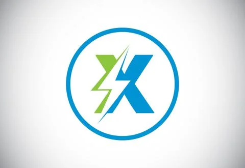 Initial X letter logo design with lighting thunder bolt. Electric bolt lett.. Stock Illustration