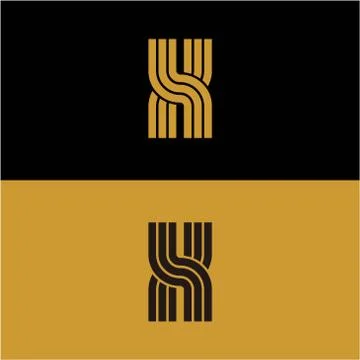 Initial X letter monogram linear pattern, gold and black parallel lines creat Illustrazione stock