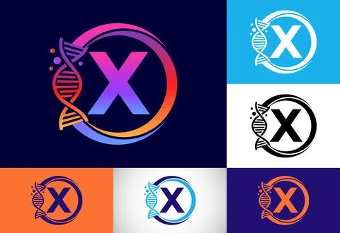 Initial X monogram alphabet in a circle with DNA. Genetics logo design conc.. 스톡 일러스트