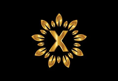 Initial X monogram letter alphabet with golden leaf wreath.Flower logo desi.. Stock Illustration