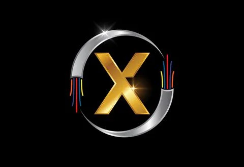 Initial X monogram letter alphabet with electric wire, optical fiber cable... Stock Illustration