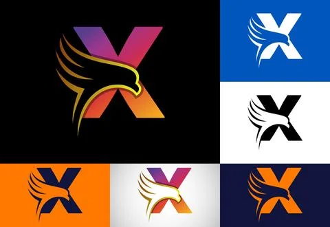 Initial X monogram letter with Eagle head negative space symbol. Creative E.. Stock Illustration