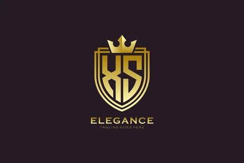 Initial XS elegant luxury monogram logo or badge template with scrolls and .. Illustrazione stock