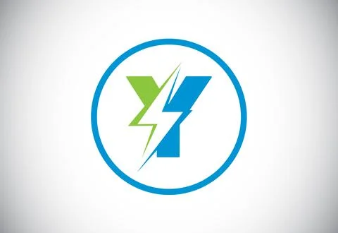 Initial Y letter logo design with lighting thunder bolt. Electric bolt lett.. Stock Illustration