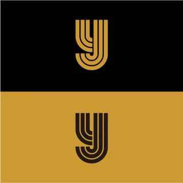 Initial Y letter monogram linear pattern, gold and black parallel lines creat Stock Illustration