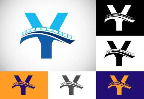 Initial Y monogram letter alphabet with bridge sign. Abstract bridge logo d.. Ilustración de archivo
