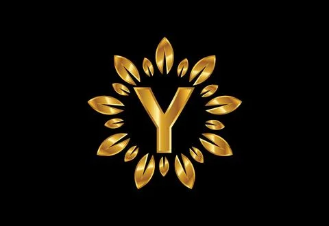 Initial Y monogram letter alphabet with golden leaf wreath.Flower logo desi.. Stock Illustration