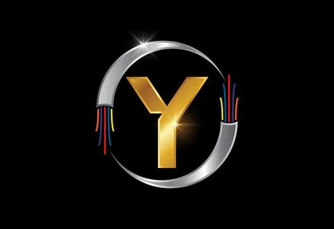Initial Y monogram letter alphabet with electric wire, optical fiber cable... Stock Illustration