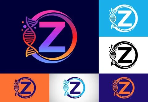 Initial Z monogram alphabet in a circle with DNA. Genetics logo design conc.. イラスト素材