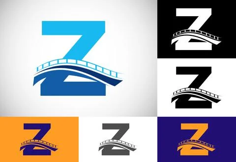 Initial Z monogram letter alphabet with bridge sign. Abstract bridge logo d.. Ilustración de archivo