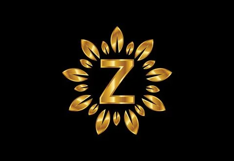 Initial Z monogram letter alphabet with golden leaf wreath.Flower logo desi.. Stock Illustration
