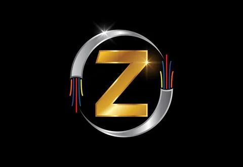 Initial Z monogram letter alphabet with electric wire, optical fiber cable... Stock Illustration