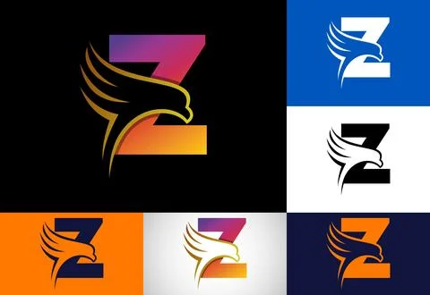 Initial Z monogram letter with Eagle head negative space symbol. Creative E.. Stock Illustration