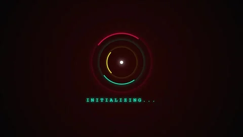 Initializing loading process animation with glowing colorful rings and glowing 動画素材 346332015