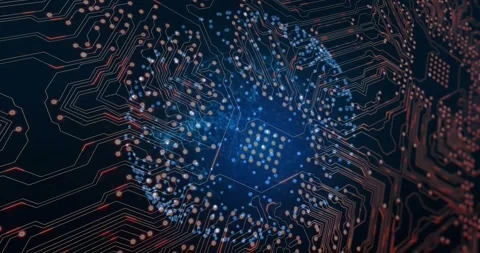 Initializing microprocessor core glowing, pulsing ring of nodes expanding Video stock 317128437