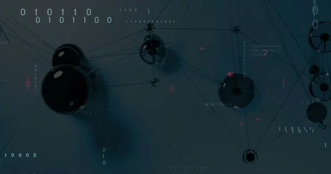 Initializing network linking dark spheres, binaries cascading, code sliding Video stock 319681983