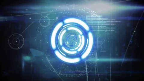 Initially pulsing rings rotating, revealing data lines flickering code forming Stock Footage 312098737