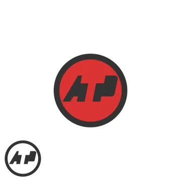 Initials ATP logo negative space A T P letters media branding round emblem bu Stock Illustration