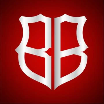 Initials B B shield shape with silver color Stock Illustration
