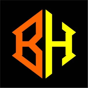 The initials B H hexagon monogram logo in orange and yellow Stock Illustration