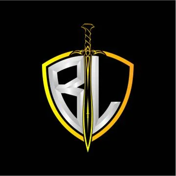 The initials B L is a shield decorated with knightly swords, the letters are  Stock Illustration
