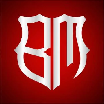 Initials B M shield shape with silver color Stock Illustration