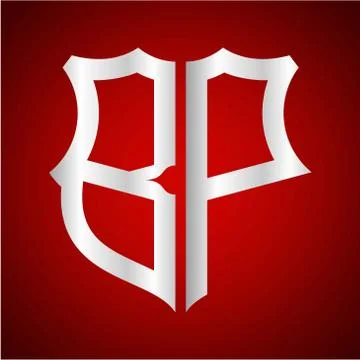 Initials B P shield shape with silver color Stock Illustration