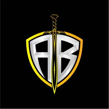 The initials A B is a shield decorated with knightly swords, the letters are  Stock Illustration