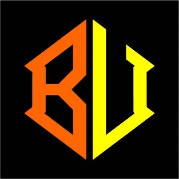The initials B U hexagon monogram logo in orange and yellow Stock Illustration