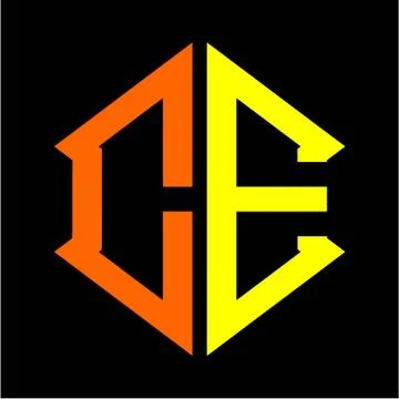The initials C E hexagon monogram logo in orange and yellow Stock Illustration