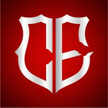 Initials C E shield shape with silver color Stock Illustration