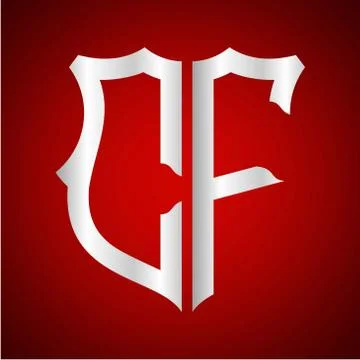 Initials C F shield shape with silver color Stock Illustration