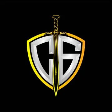 The initials C G is a shield decorated with knightly swords, the letters are  Stock Illustration