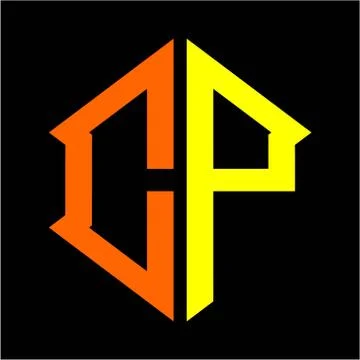 The initials C P hexagon monogram logo in orange and yellow Stock Illustration