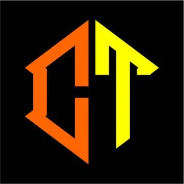 The initials C T hexagon monogram logo in orange and yellow Stock Illustration