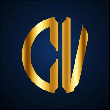 Initials C V circular shape and elegant gold color Stock Illustration