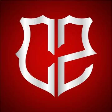 Initials C Z shield shape with silver color Stock Illustration