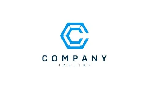 Initials design letter C in blue. logo for technology companies Stock Illustration