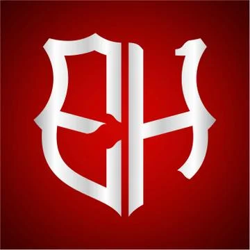Initials E H shield shape with silver color Stock Illustration