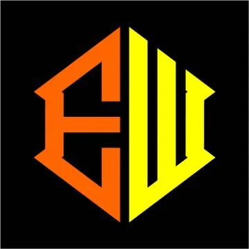 The initials E W hexagon monogram logo in orange and yellow Stock Illustration