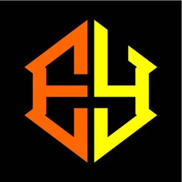 The initials E Y hexagon monogram logo in orange and yellow Stock Illustration