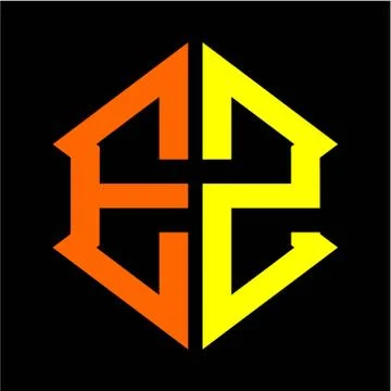 The initials E Z hexagon monogram logo in orange and yellow Stock Illustration