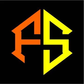 The initials F S hexagon monogram logo in orange and yellow Stock Illustration