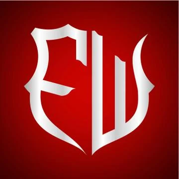 Initials F W shield shape with silver color Stock Illustration