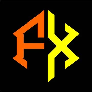 The initials F X hexagon monogram logo in orange and yellow Stock Illustration