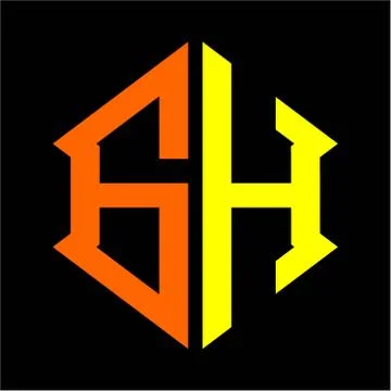 The initials G H hexagon monogram logo in orange and yellow Illustrazione stock