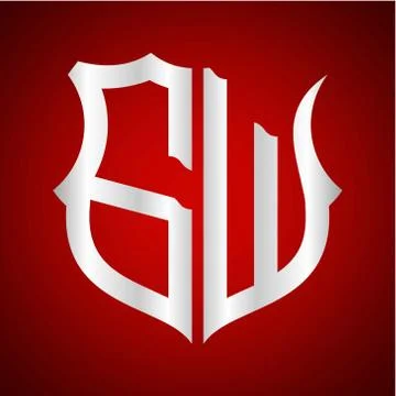 Initials G W shield shape with silver color Stock Illustration