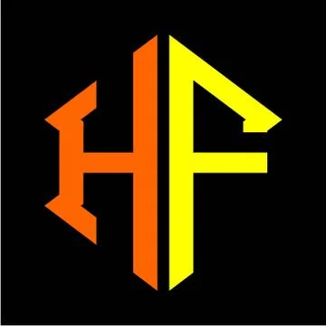 The initials H F hexagon monogram logo in orange and yellow Stock Illustration