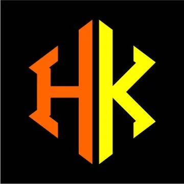The initials H K hexagon monogram logo in orange and yellow Stock Illustration